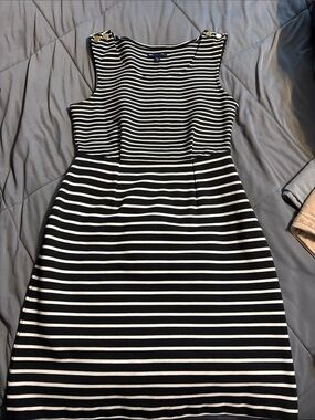GAP Black and White Striped Midi Sheath Dress